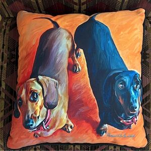 Double Dachsies Robert McClintock Dachshund Doxie Throw Pillow